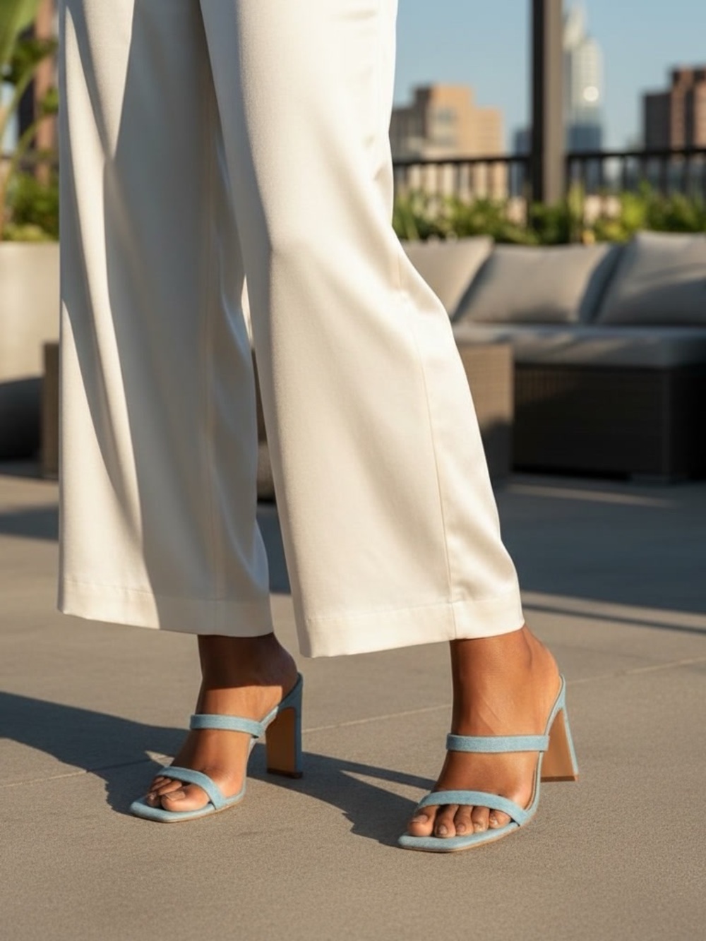 Nicole Miller NY Light Blue Denim Square Toe Block Heel Sandals